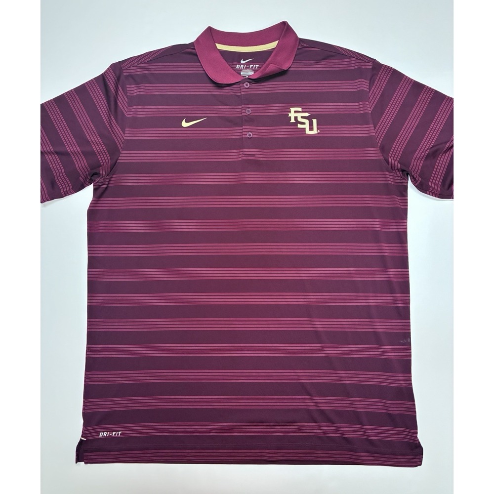 Nike FSU Florida State Seminoles Mens Polo Shirt Dri-FIT XL Garnet Gold Striped